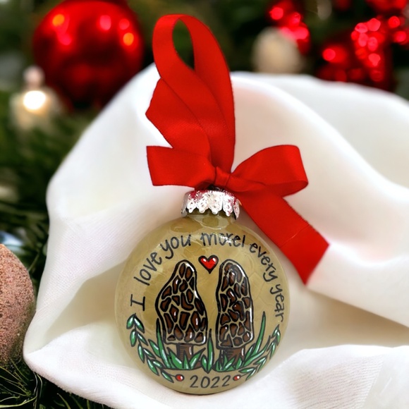 Morel Mushroom Christmas Ornament: "I Love You Morel Every Year" - Handmade - Picture 6 of 8
